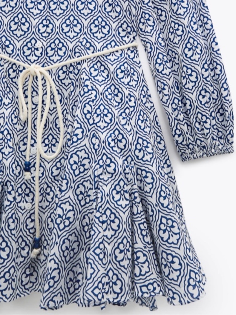 NWT [Zara] Button Down Blue White Tile Shirt Mini Dress Rope Belt | Medium - Picture 8 of 14